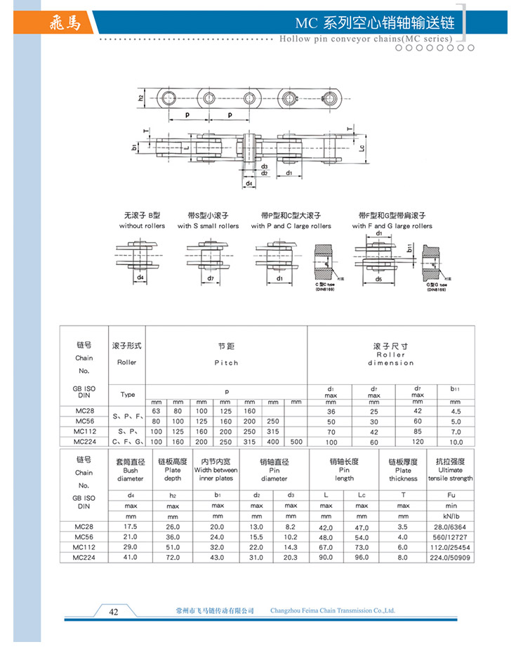 MC系列空心銷軸輸送鏈